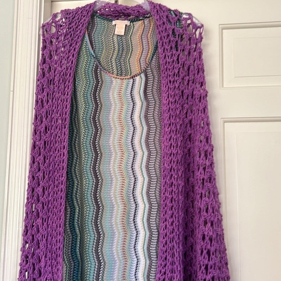 Scandinavian Violet Purple Euro Wrap Open Knit Slouchy Pocket Artisan Corner NEW - Picture 5 of 16